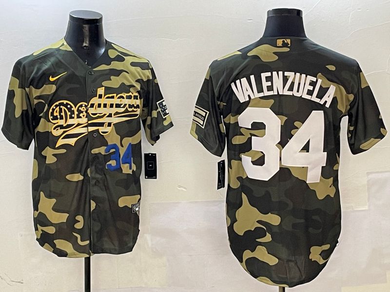 Men Los Angeles Dodgers #34 Valenzuela Camo Joint Name 2025 Nike MLB Jersey style 8->los angeles dodgers->MLB Jersey
